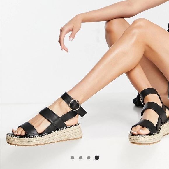 ASOS River Island chunky espadrille wedge sandal in black - Picture 1 of 4